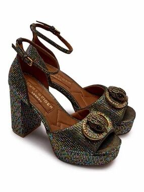 Kurt Geiger Multicolored Crystal Platform Sandals with Gold Buckle